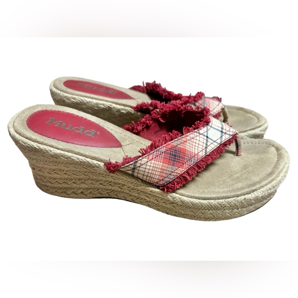 Mudd Wedge Sandal Rope VTG Y2K Plaid Frayed Strappy Chunky Size 9M